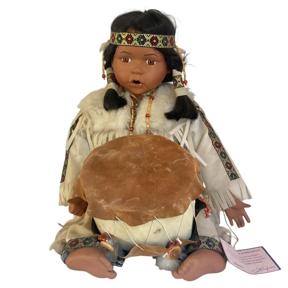 Limited Edition Porcelain Doll Eunice Native American Style Outfit with Drum COA